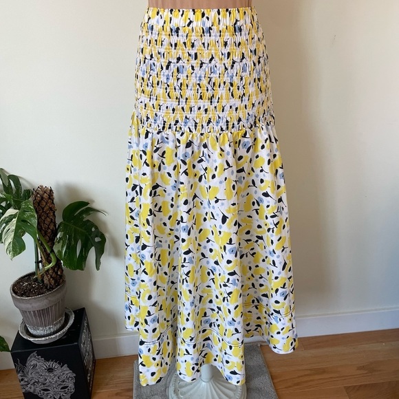 TANYA TAYLOR Lyla Floral Yellow Multi Cotton Smocked Midi Skirt NWOT Size 3X - Picture 4 of 11